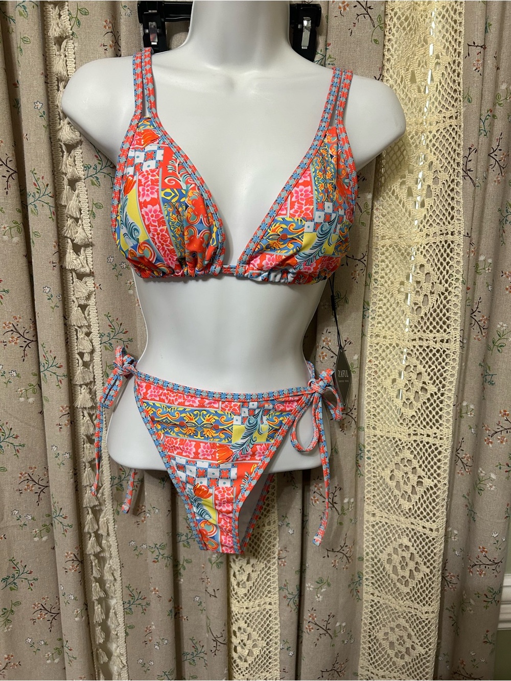 NWT Zaful‎ Patchwork Print Triangle Bikini Set Size Medium